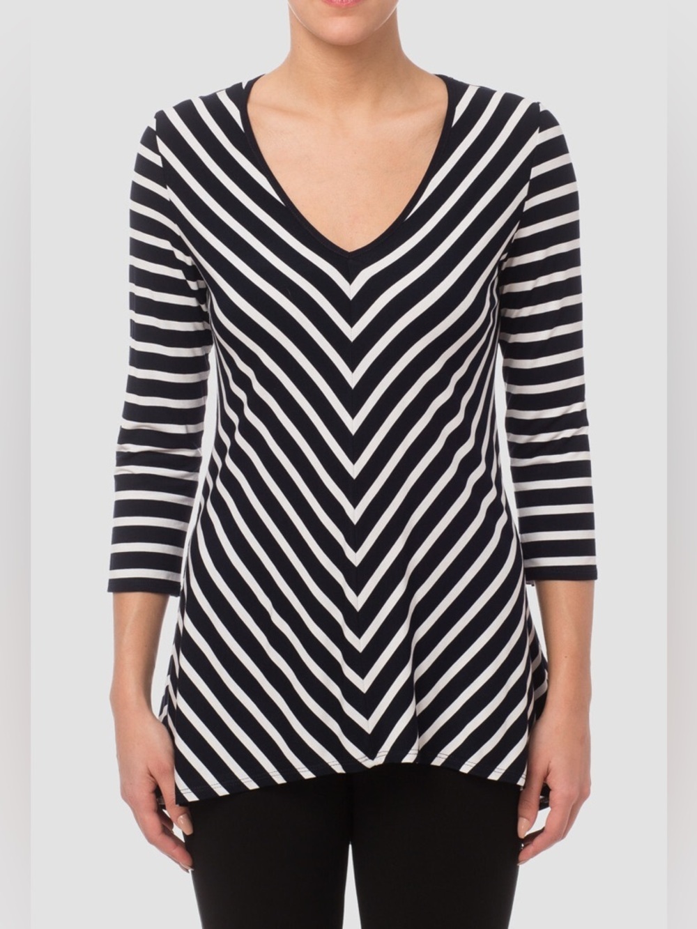 Joseph Ribkoff Top Style 172910 V-Neck Chevron Pattern 3/4 Sleeve Long Fitted